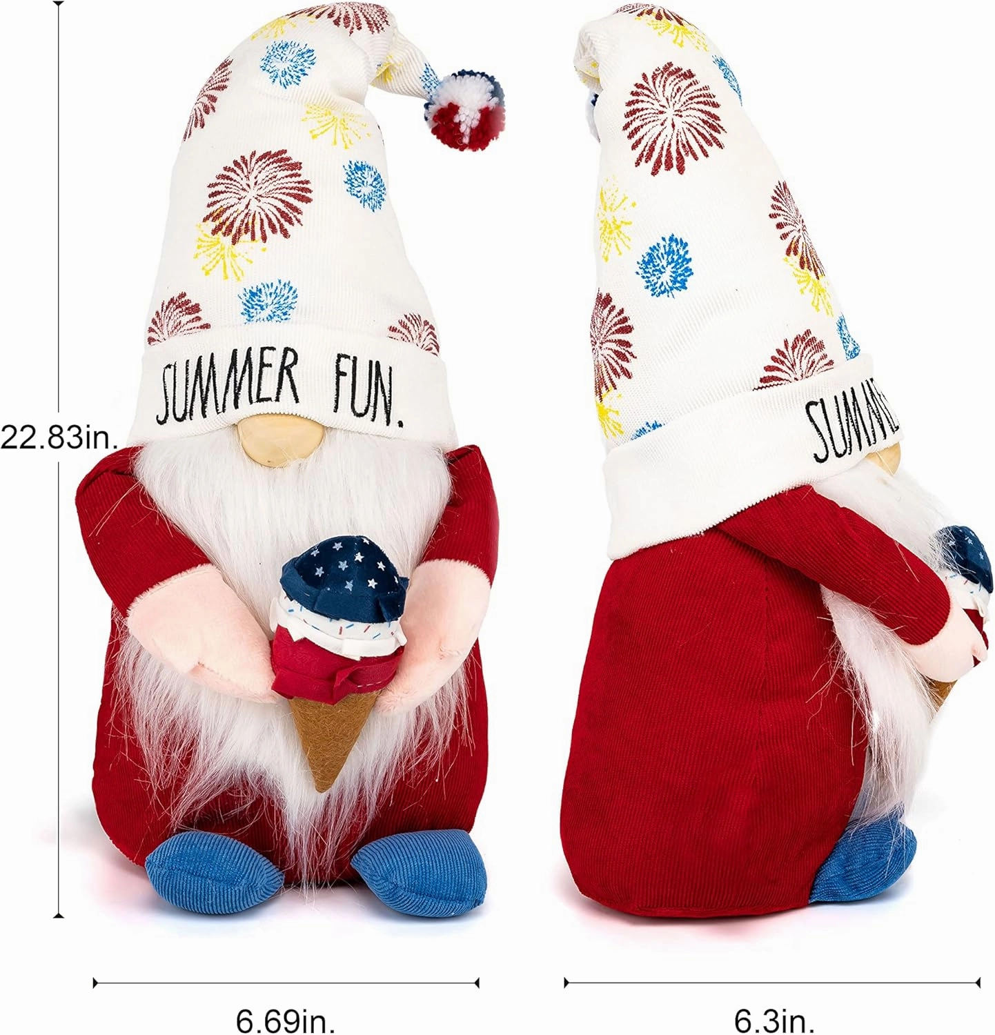 Rae Dunn Fourth of July Gnome - July 4th & Memorial Day Decor - Patriotic Farmhouse Kitchen Gnome - Stuffed Plush Shelf Figurine - Ideal Gifting Choice