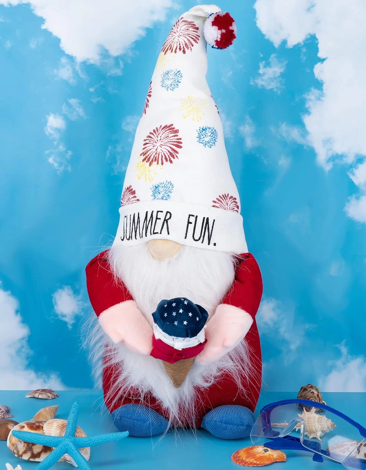 Rae Dunn Fourth of July Gnome - July 4th & Memorial Day Decor - Patriotic Farmhouse Kitchen Gnome - Stuffed Plush Shelf Figurine - Ideal Gifting Choice