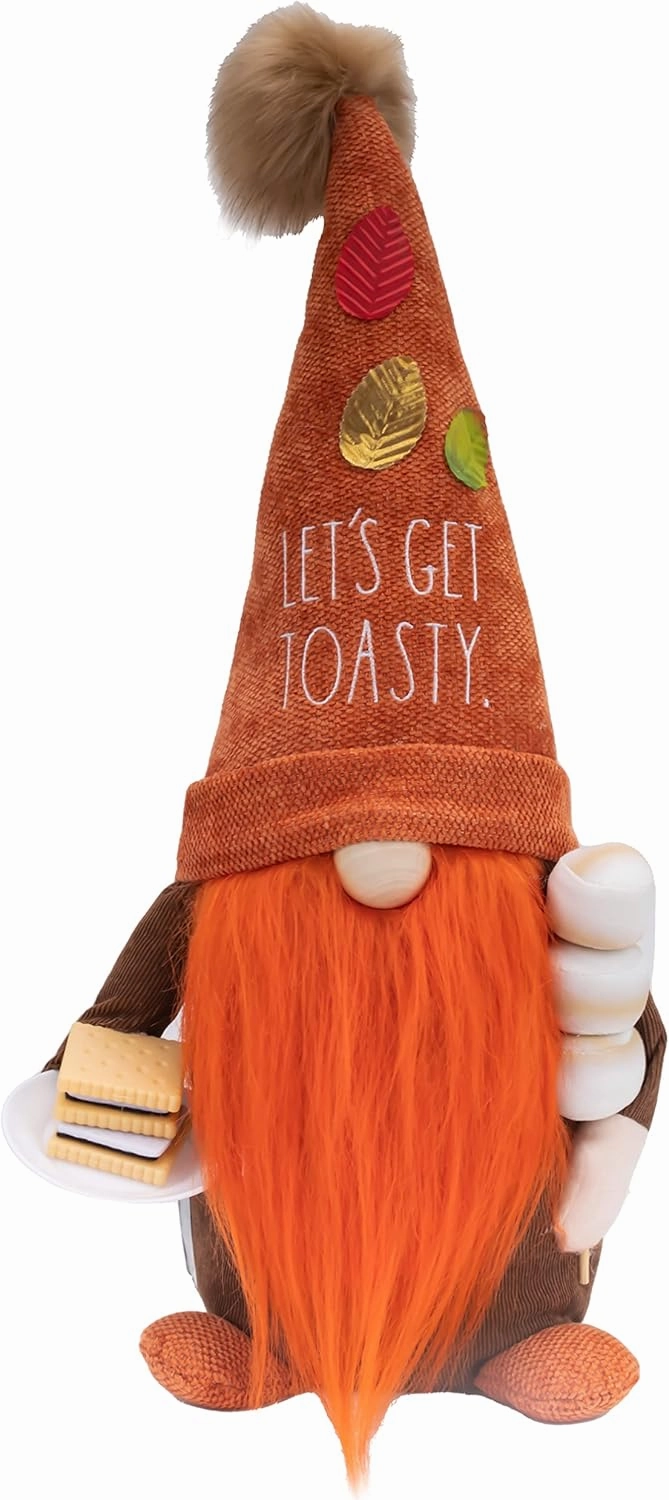 Rae Dunn Halloween Gnome - Fall Holiday Decor Seasonal Decorations - Scandinavian/Swedish/Nordic Tomte Nisse Plush Figurine - 19" Elf with Beard Ornament for Shelf (Lets Get Toasty)