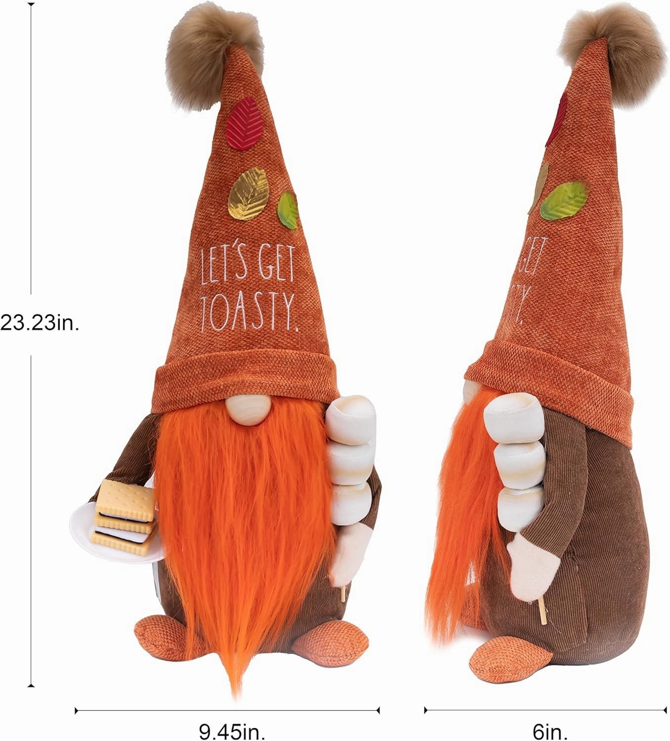 Rae Dunn Halloween Gnome - Fall Holiday Decor Seasonal Decorations - Scandinavian/Swedish/Nordic Tomte Nisse Plush Figurine - 19" Elf with Beard Ornament for Shelf (Lets Get Toasty)