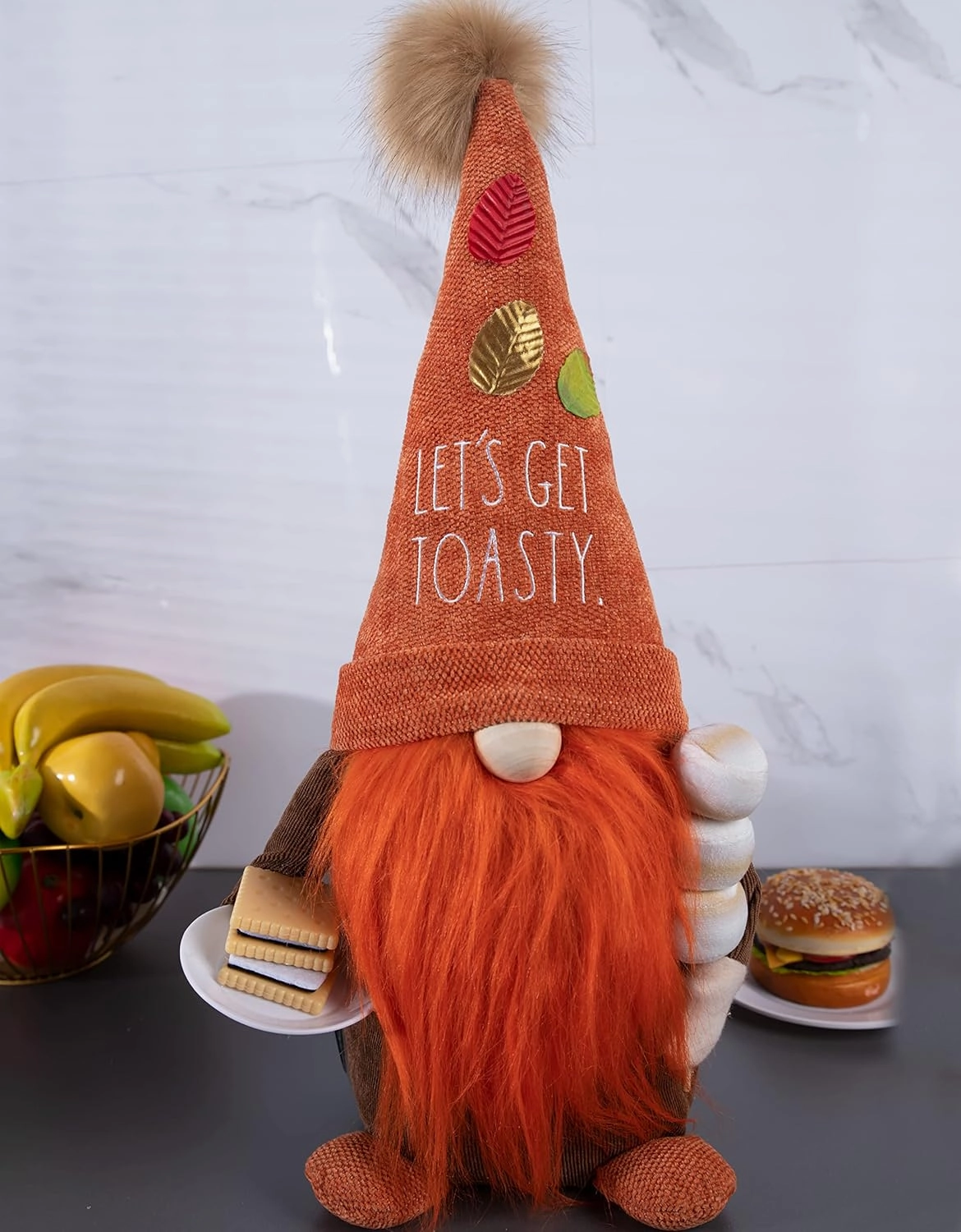 Rae Dunn Halloween Gnome - Fall Holiday Decor Seasonal Decorations - Scandinavian/Swedish/Nordic Tomte Nisse Plush Figurine - 19" Elf with Beard Ornament for Shelf (Lets Get Toasty)