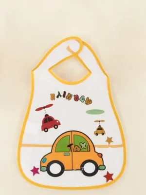 Rainbow Car-Themed Waterproof Baby Bib with Catch-All Pocket and Helicopter Print