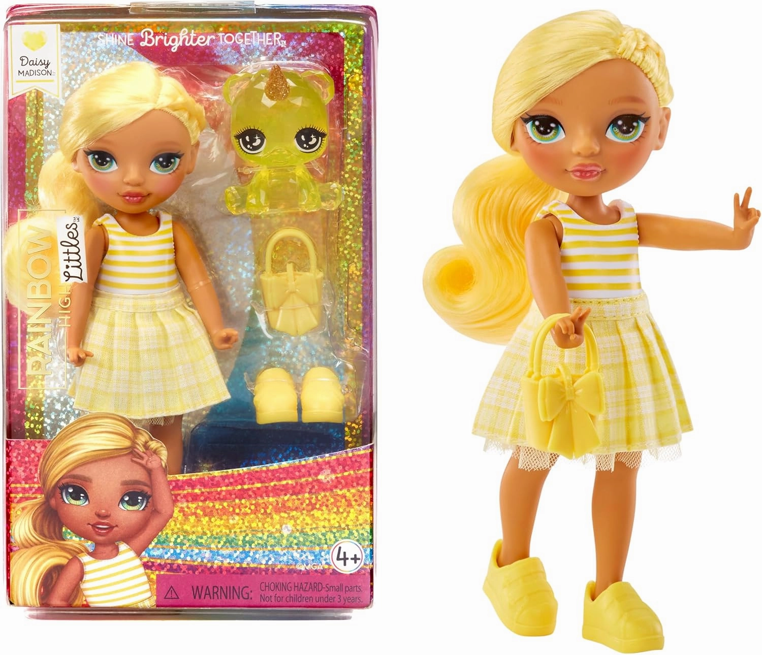 Rainbow High Littles – Daisy Madison, Yellow 5.5" Posable Small Doll with Purse, Magical Pet Bear, Girls Toy Gift, Kids Ages 4-12 Years