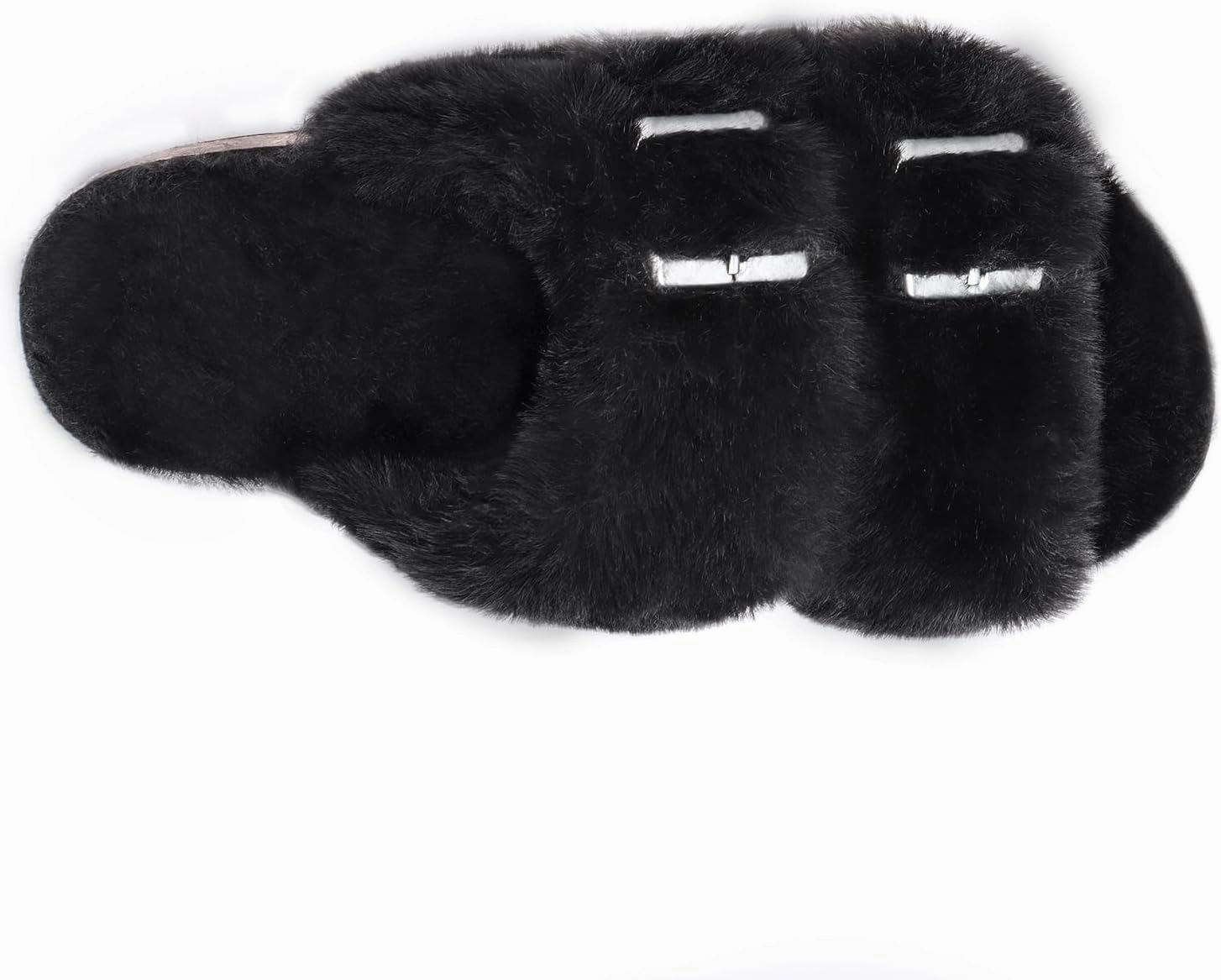 Rainlin Women's Fuzzy Slippers Comfy Cork Footbed Fluffy Slides Open Toe Indoor Outdoor House Shoes with Arch Support