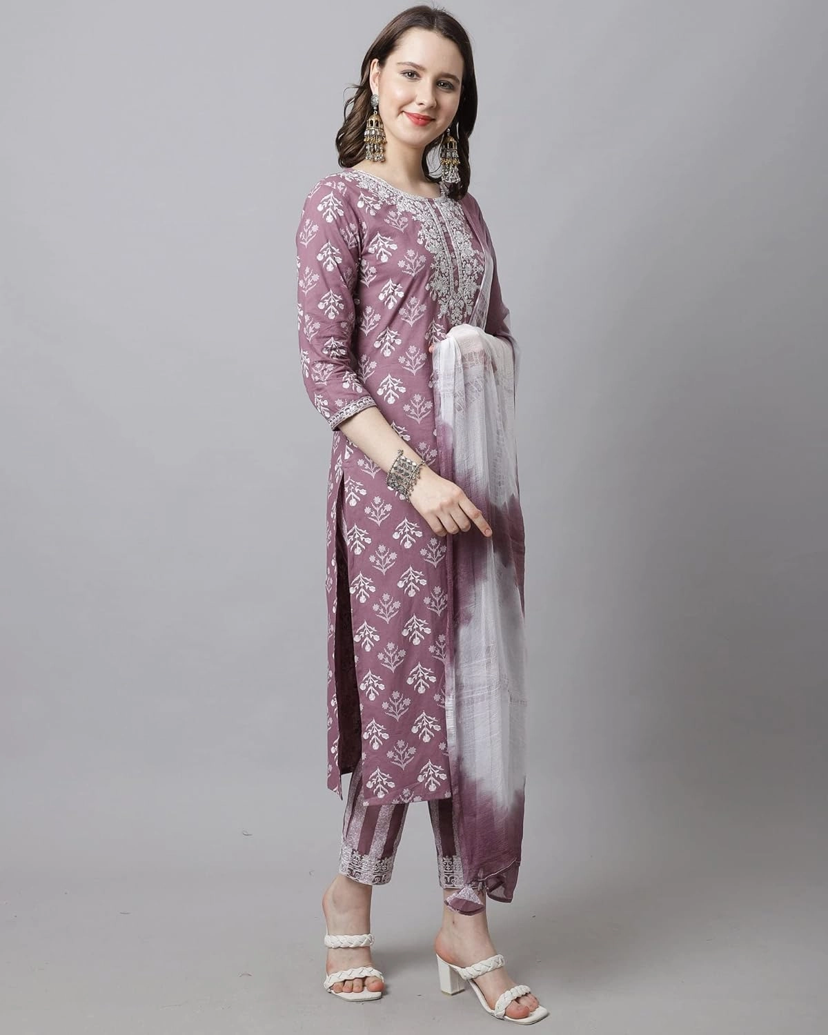 Rajnandini Women's Pure Cotton Embroidered Kurta Set with Dupatta (JOPLVL294-P)