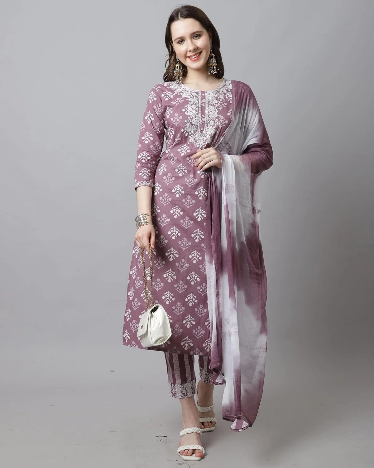 Rajnandini Women's Pure Cotton Embroidered Kurta Set with Dupatta (JOPLVL294-P)
