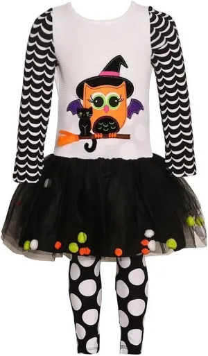 Rare Editions Girls Halloween Owl Tutu Legging Set (6) Black White