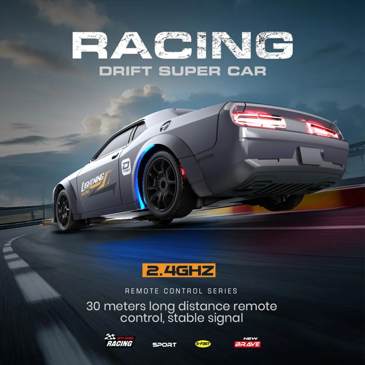RC Drift Racing Car for 16 , 1/43 Scale 2.4G Full-Proportional Electric Remote Control Car Model with LED Light(RTR Version/Green)