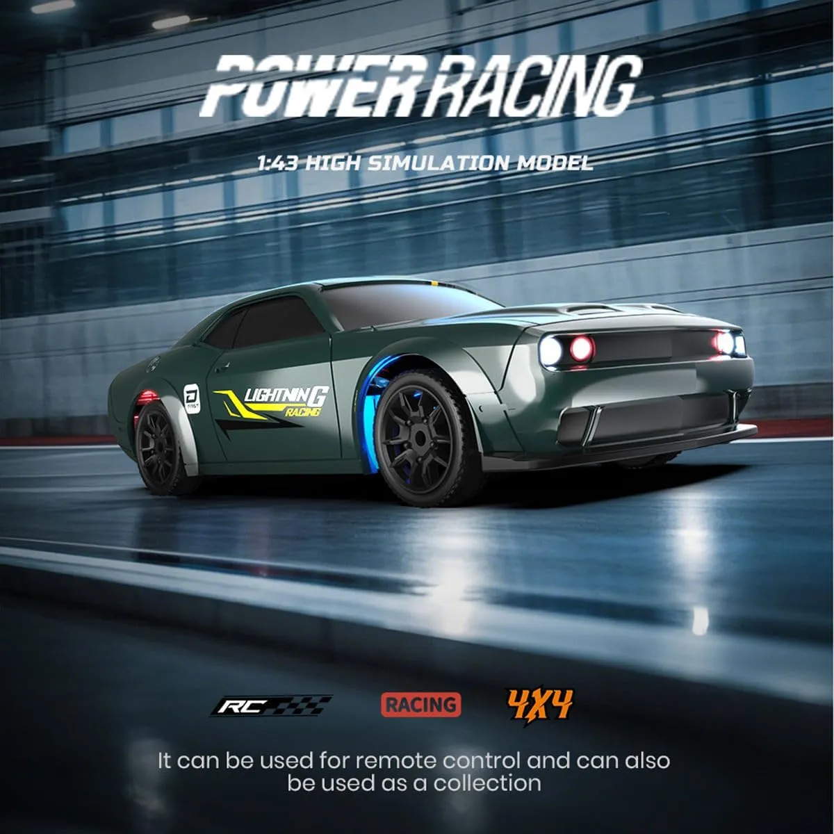 RC Drift Racing Car for 16 , 1/43 Scale 2.4G Full-Proportional Electric Remote Control Car Model with LED Light(RTR Version/Green)