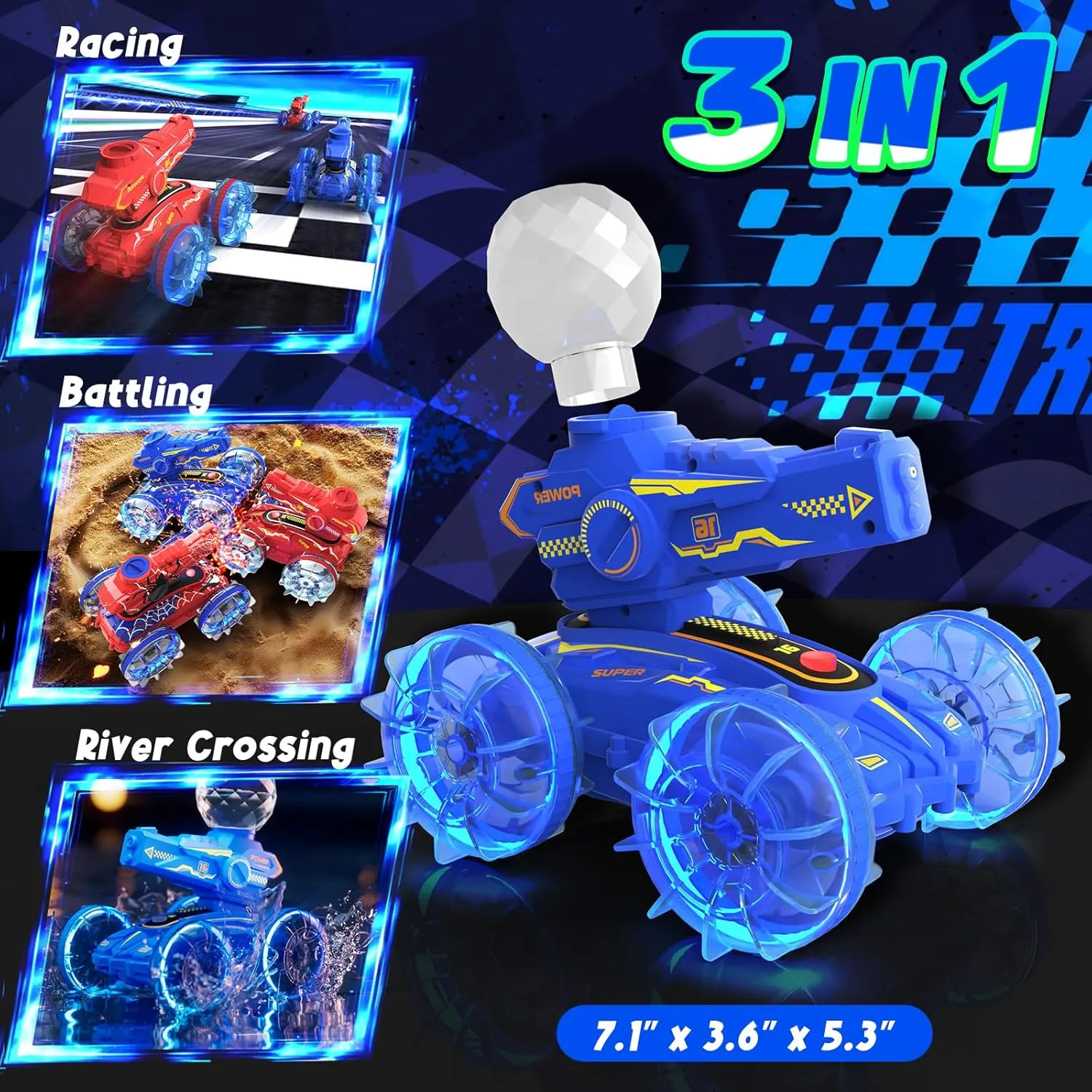RC Submarine, 4-in-1 Waterproof Remote Control Car with Water Gun, Pool Toys for Kids Age 4-8 8-12, Amphibious RC Cars & RC Boat, Summer Outdoor Play Toy for Boy Girl Age 3  Birthday Gift