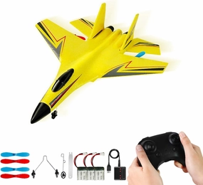 RC Airplane,Remote Control Airplanes for Kids 12 Years and up, 2 Channels Foam RC Plane Wireless Toy with 3 Batteries Easy to Fly for Adults Kids Beginners Boys (Yellow)