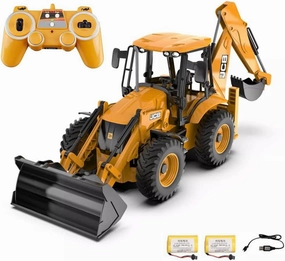 RC Backhoe Wheel Loader 2.4G Fully Functional 1/20 Remote Control Excavator Bulldozer Back Hoe Truck Tractor Digger Heavy Duty Construction Vehicle Engineering Trucks Children's Toys
