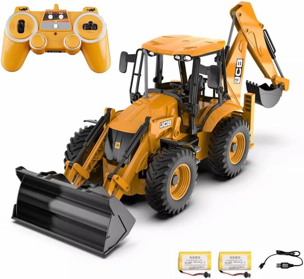 RC Backhoe Wheel Loader 2.4G Fully Functional 1/20 Remote Control Excavator Bulldozer Back Hoe Truck Tractor Digger Heavy Duty Construction Vehicle Engineering Trucks Children's Toys