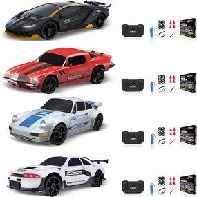 RC Cars Remote Control Car, 1/24 2.4GHz 4WD Drift Car High Speed RC Cars Racing Cars with Cool Lights, Two Rechargeable Batteries and Extra Tires Toy Car for Kids Boys Adults