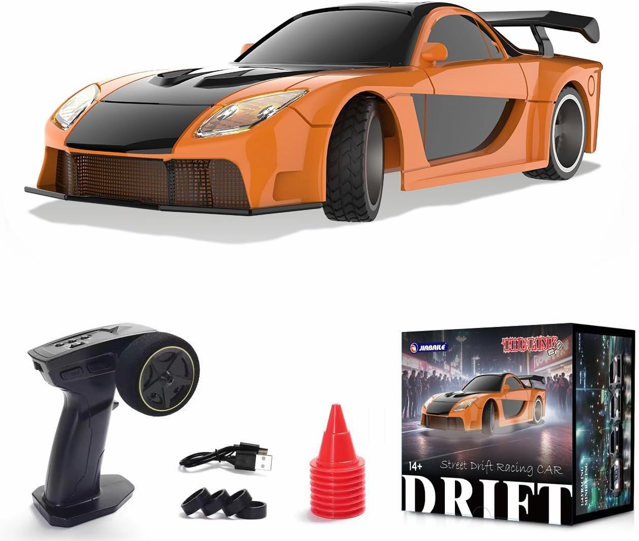 RC Drift Car, 1/43 Scale 2.4G 4WD Full Proportional Control Mini Electric Racing Drift Car with Lights Set, Hobbyist Gift for Teens and Adults