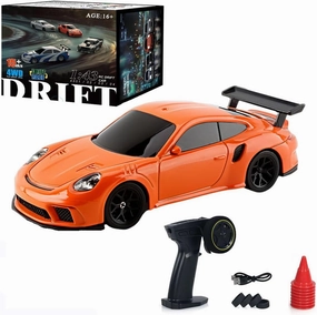 RC Drift Car, 1:43 Scale Drifting RC Cars, 2.4GHz 4WD RC Race Car, 15km/h High-Speed Remote Control Drift Car Vehicle with LED Lights Drifting Tire Racing Sport Toy Car for Adults (Orange)