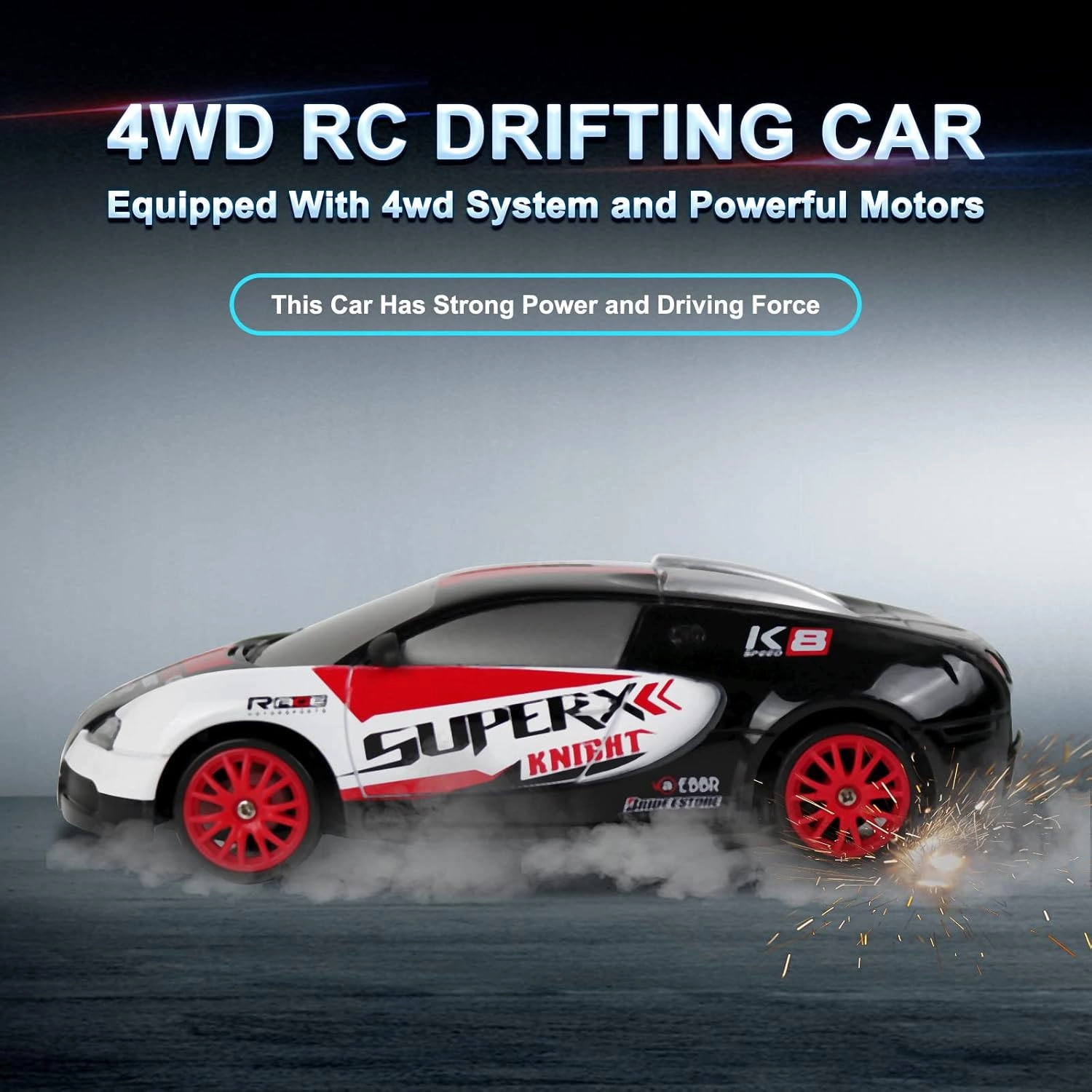 RC Drift Car Remote Control Car 2.4GHz 1:24 Scale 4WD 15KM/H High Speed Model Vehicle LED Lights Drifting Tire Racing Sport Toy Car for Adult Boys Girls Kids Gift 2Pcs Rechargeable Batterie
