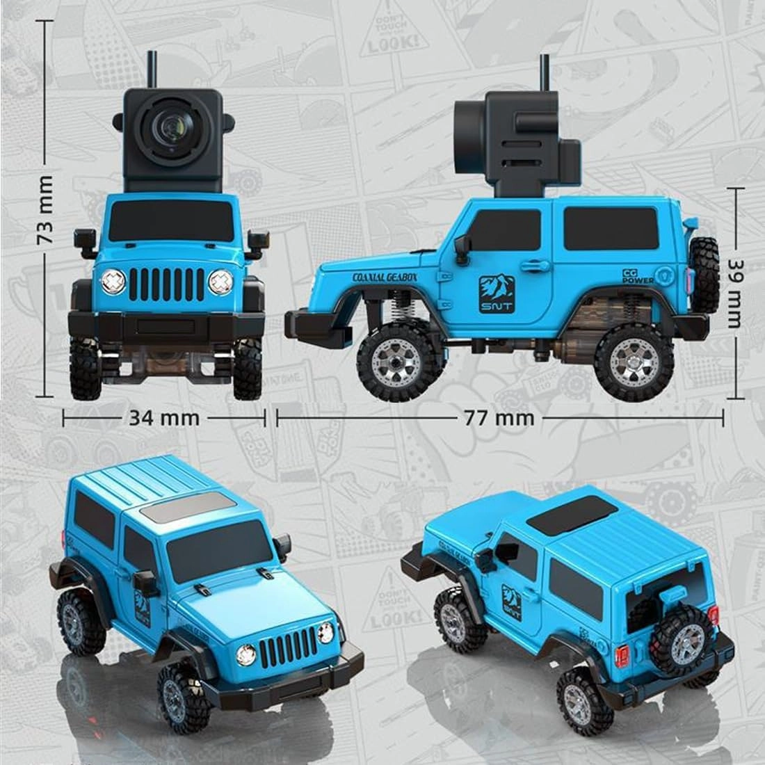 RC Rock Crawler, 1/64 Scale 2.4G Full Proportional RC Mini Electric Climbing Off-Road Car Model, Gift for Adults, RTR FPV Goggles Version/Grey