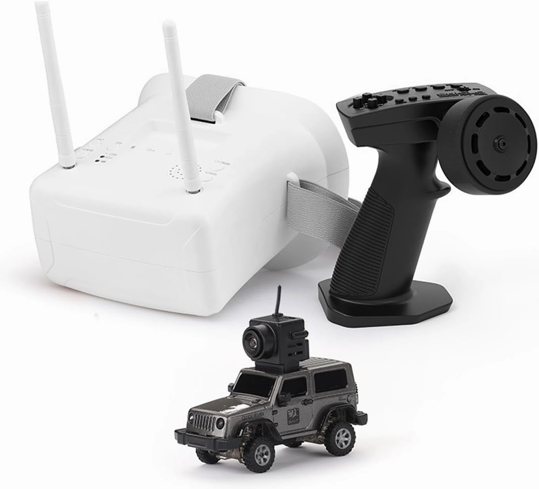 RC Rock Crawler, 1/64 Scale 2.4G Full Proportional RC Mini Electric Climbing Off-Road Car Model, Gift for Adults, RTR FPV Goggles Version/Grey