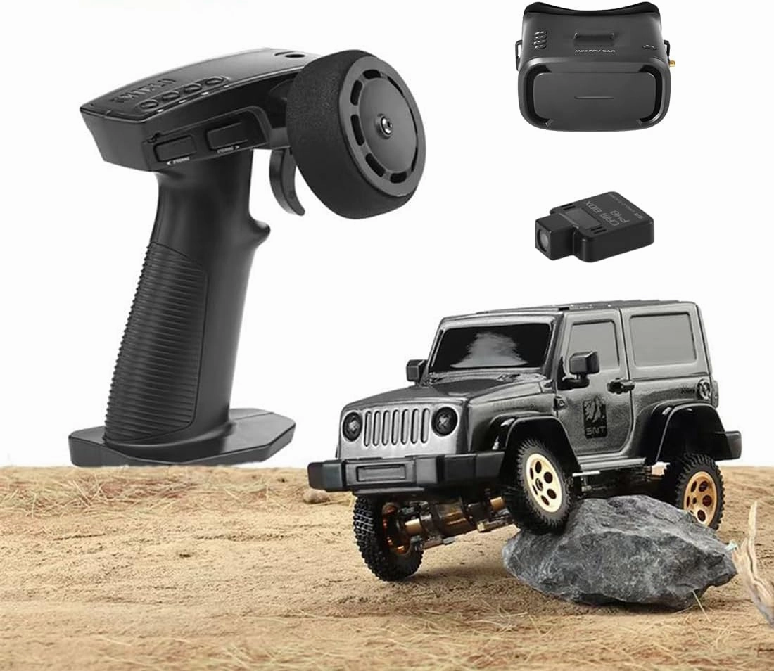 RC Rock Crawler, 1/64 Scale 2.4G Full Proportional RC Mini Electric Climbing Off-Road Car Model, Gift for Adults, RTR FPV Goggles Version/Grey