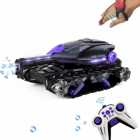 RC Stunt Tank with Light, Watch Gesture Sensor RC Tank Toy, 360 Rotation Remote Control Stunt Car Shooting Water Bullets, Gifts for Children (Tracked Black Purple)