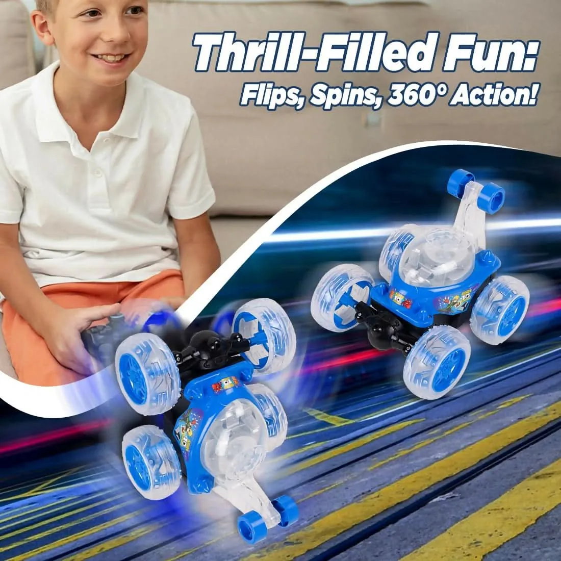 Rechargeable 360° Rotating Big Stunt Car Toy having 5 Functions with USB & Remote Controller ( Random colour)