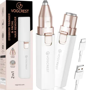 Rechargeable Facial Hair Remover for Women: 2 in 1 Electric Eyebrow and Facial Hair Remover - Suitable for Middle-aged Women’s Eyebrow, Chin, and Cheek Trimming - with Built-in LED Light (White)