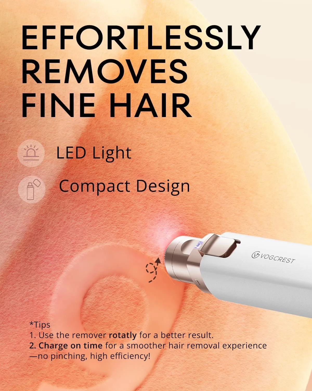 Rechargeable Facial Hair Remover for Women: 2 in 1 Electric Eyebrow and Facial Hair Remover - Suitable for Middle-aged Women’s Eyebrow, Chin, and Cheek Trimming - with Built-in LED Light (White)