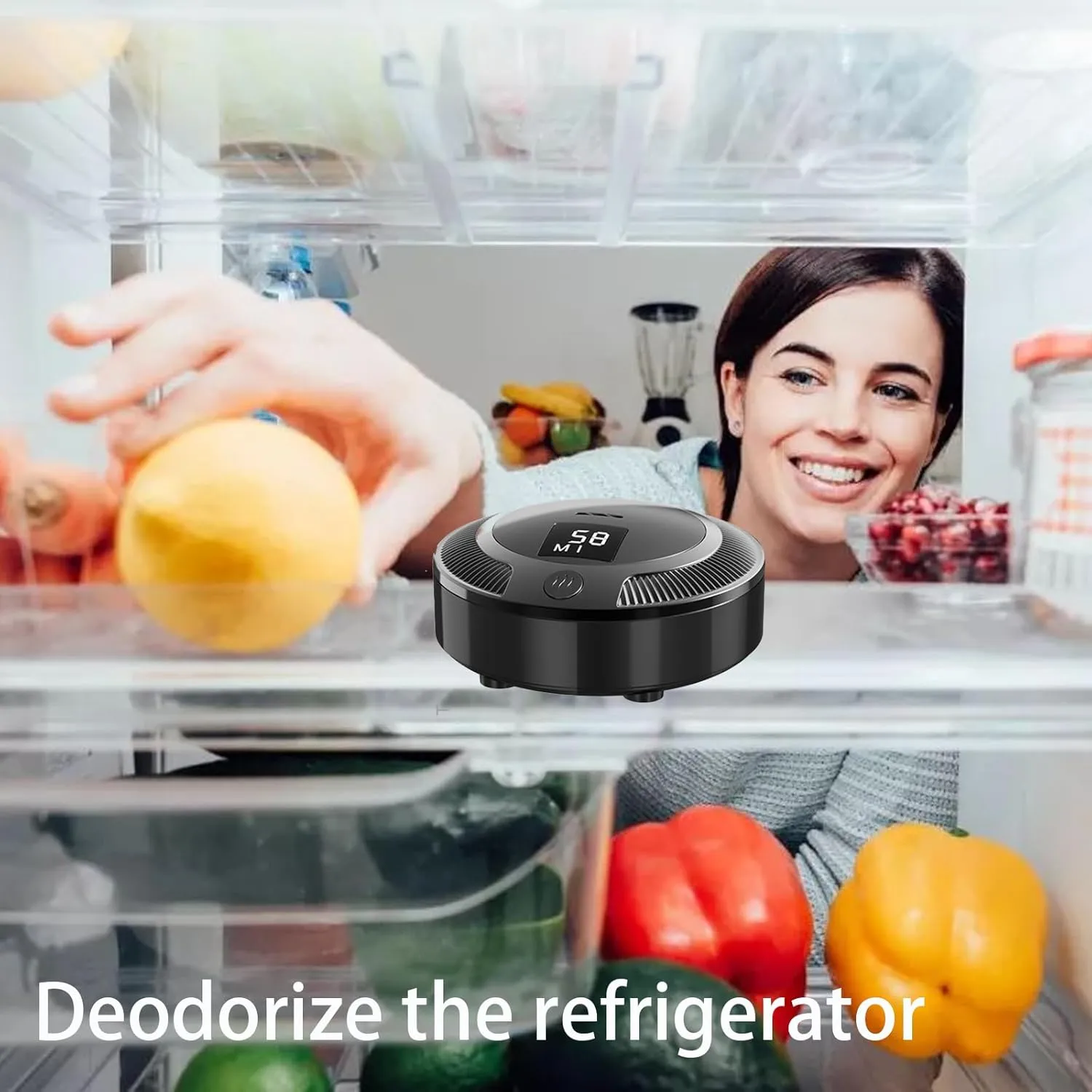 Rechargeable Refrigerator Air Purifier, Ozone Purification System, Screen design,3 Speed, Portable Mini refrigerator deodorizer for Car, Bedroom,Shoe Cabinet, Refrigerator (black)