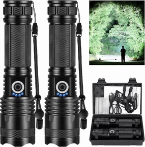 Rechargeable Led Flashlights high lumens, 2 Packs 990,000 Lumen Super Bright Flashlight with 5 Modes, Powerful Waterproof Flash Light for Home,Emergencies,Camping