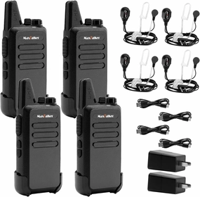 Rechargeable Walkie Talkies Long Range: MaxTalker MT1 Portable FRS Two Way Radios, Walkie Talkie Earpiece with Mic, Radios Walkie Talkies for Adults Cruise Ship Hiking Skiing, Walky Talky 4 Pack