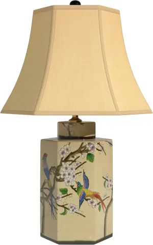 Red Lantern 22" Birds and Flowers Porcelain Jar Lamp