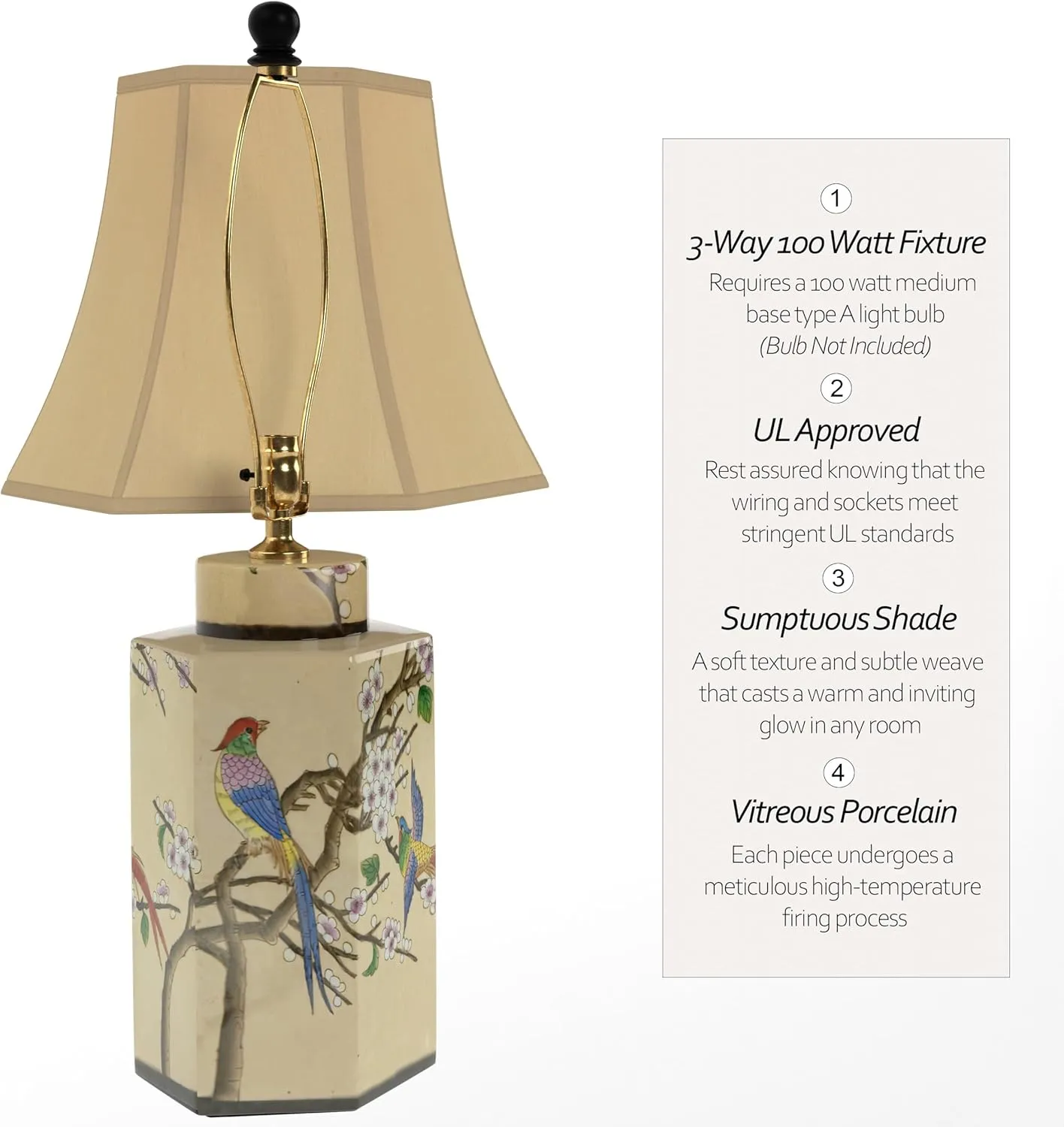 Red Lantern 22" Birds and Flowers Porcelain Jar Lamp