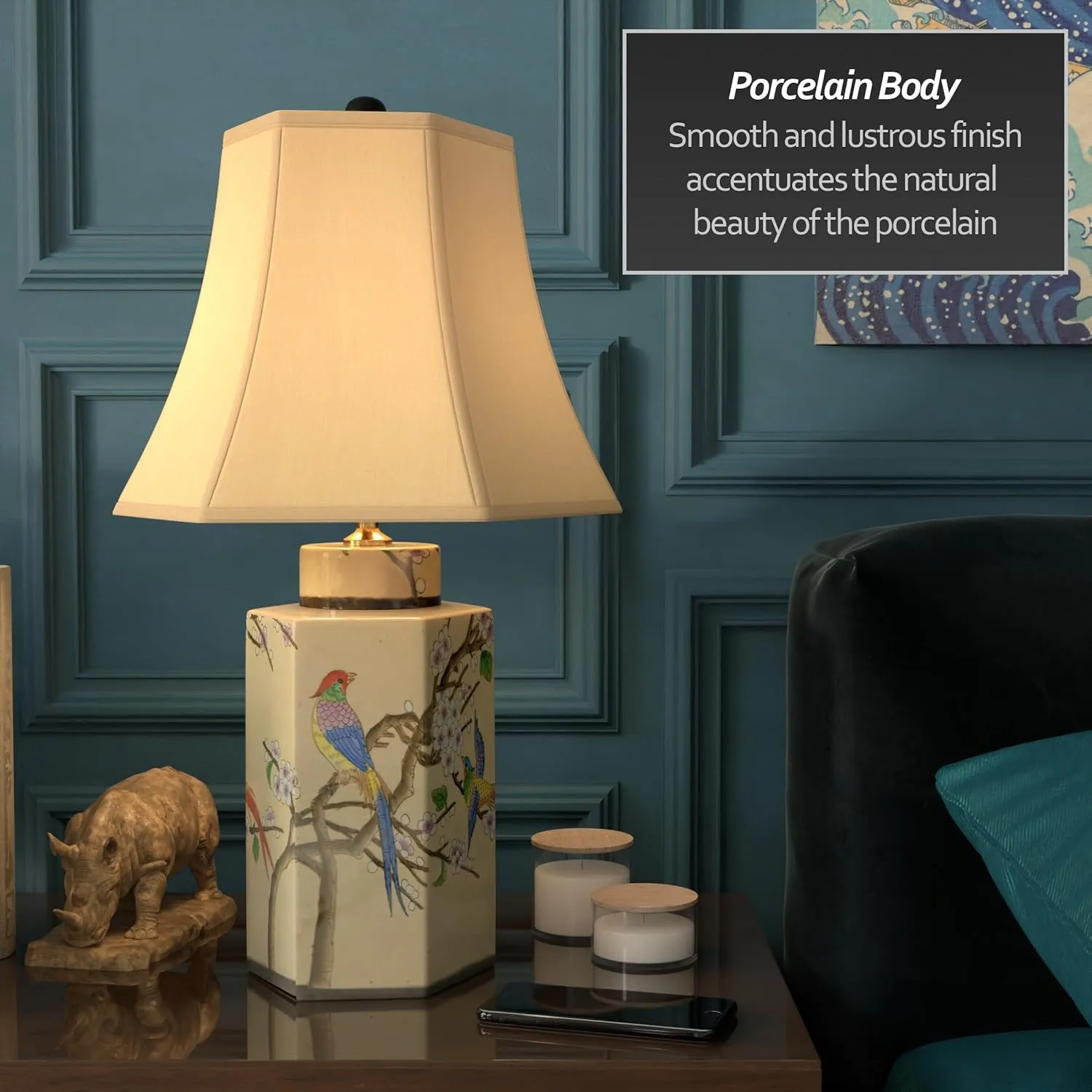 Red Lantern 22" Birds and Flowers Porcelain Jar Lamp