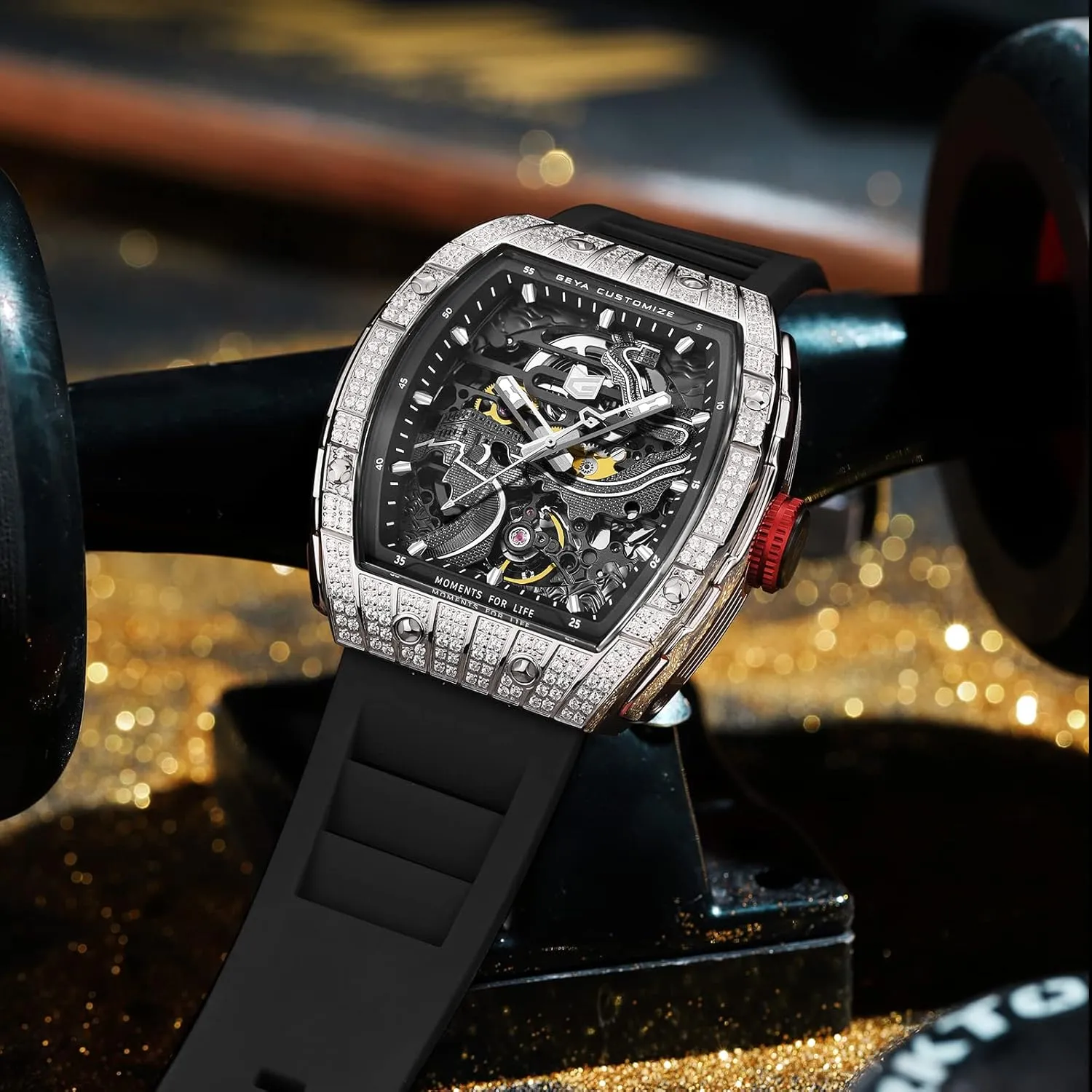 Redhai Automatic Mechanical Watch Skeleton Stainless 50M Waterproof Anti Shock Casual Diver Men Wrist Watch Sterling Watches Chronograph Analog Business Casual Fashion Adjustable Silicone Band