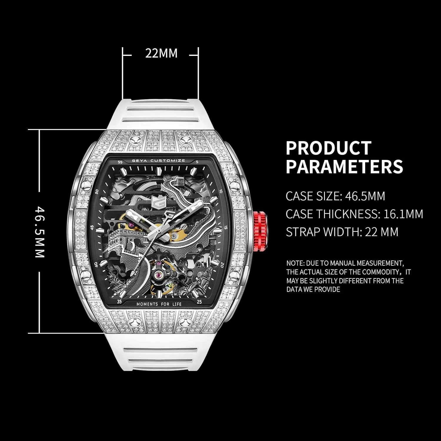 Redhai Automatic Mechanical Watch Skeleton Stainless 50M Waterproof Anti Shock Casual Diver Men Wrist Watch Sterling Watches Chronograph Analog Business Casual Fashion Adjustable Silicone Band