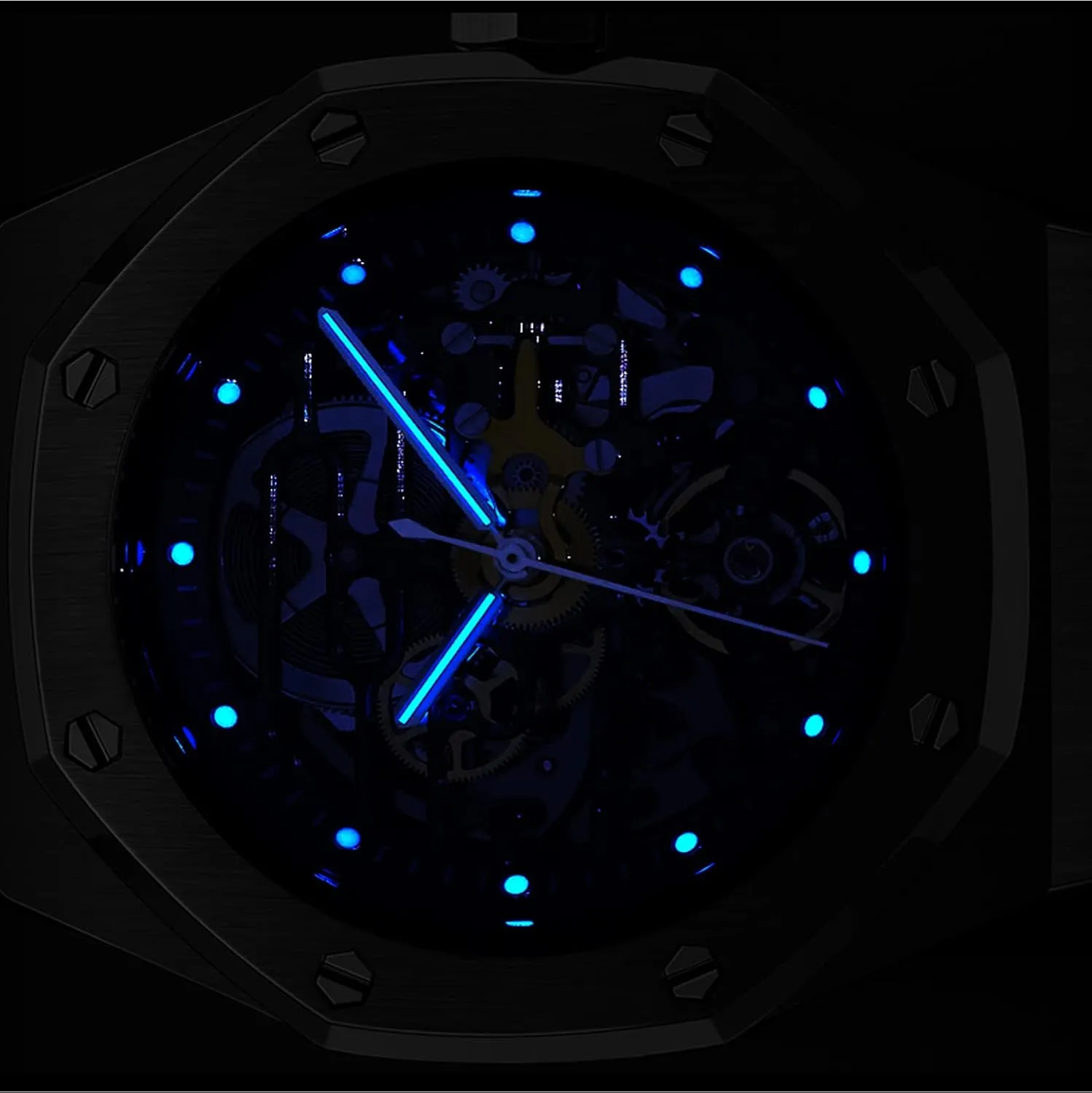 Redhai Automatic Mechanical Watch Skeleton Stainless 50M Waterproof Anti Shock Casual Diver Men Wrist Watch Sterling Watches Chronograph Analog Business Casual Fashion Adjustable Silicone Band
