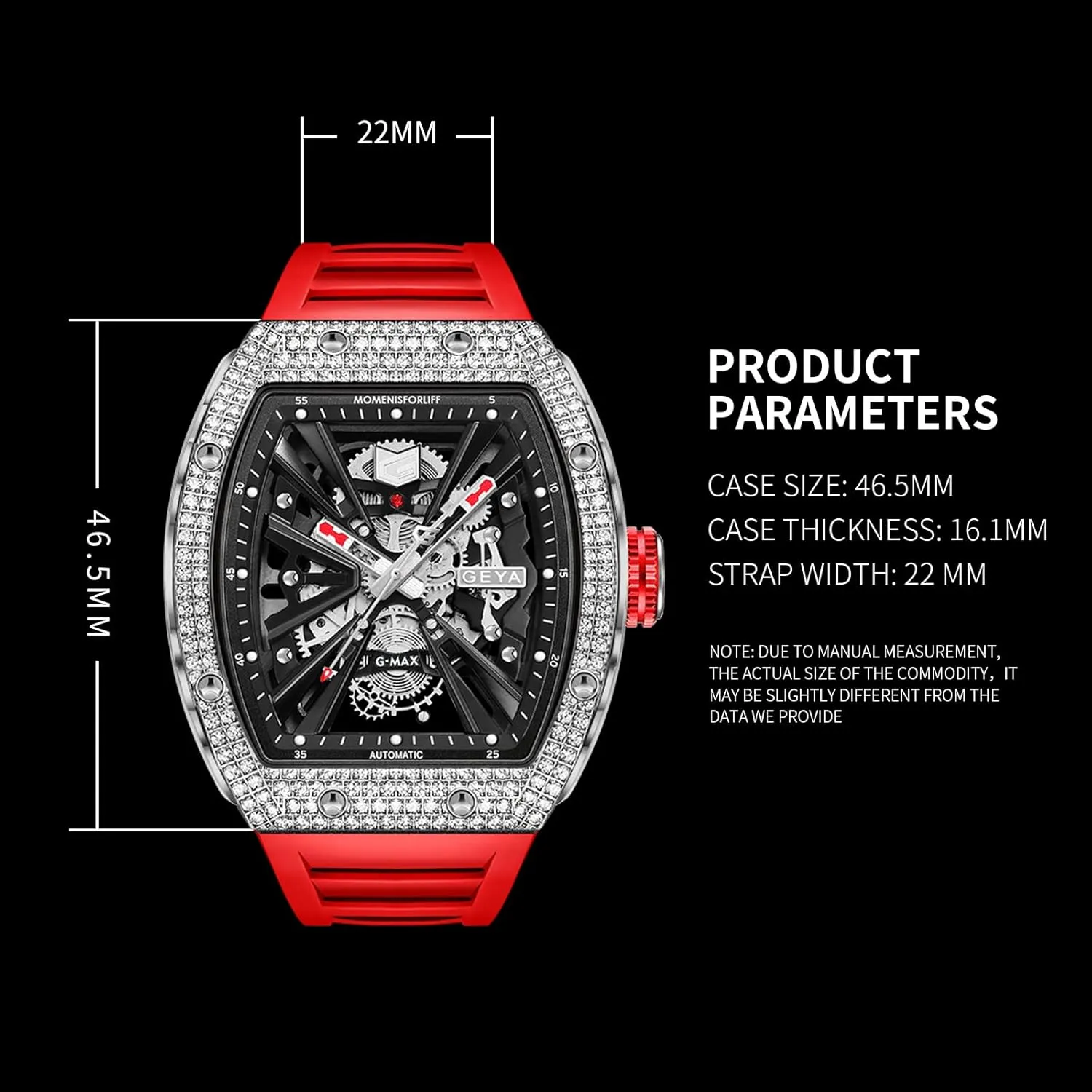Redhai Automatic Mechanical Watch Skeleton Stainless 50M Waterproof Anti Shock Casual Diver Men Wrist Watch Sterling Watches Chronograph Analog Business Casual Fashion Adjustable Silicone Band