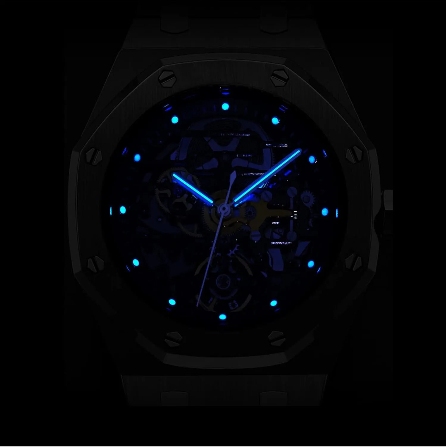 Redhai Automatic Mechanical Watch Skeleton Stainless 50M Waterproof Anti Shock Casual Diver Men Wrist Watch Sterling Watches Chronograph Analog Business Casual Fashion Adjustable Silicone Band