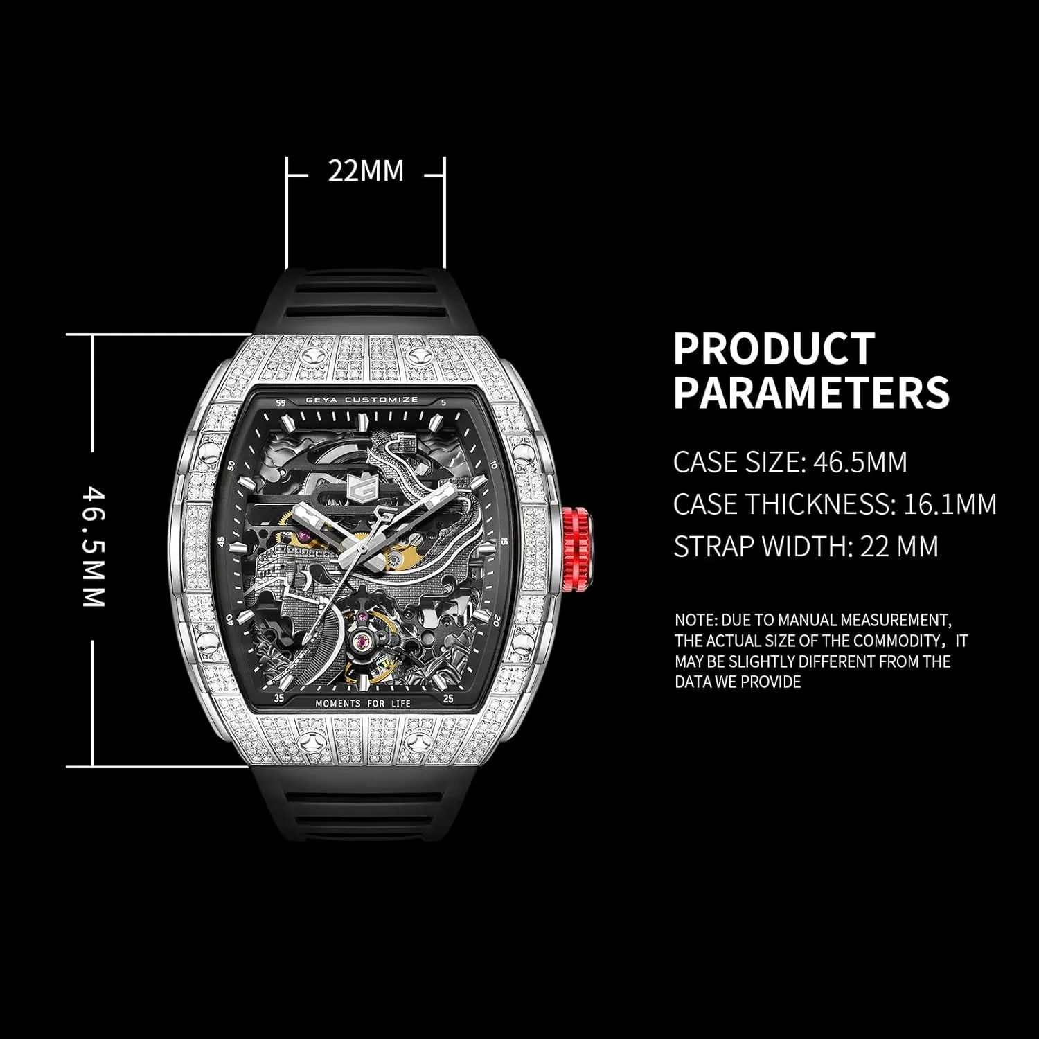 Redhai Automatic Mechanical Watch Skeleton Stainless 50M Waterproof Anti Shock Casual Diver Men Wrist Watch Sterling Watches Chronograph Analog Business Casual Fashion Adjustable Silicone Band