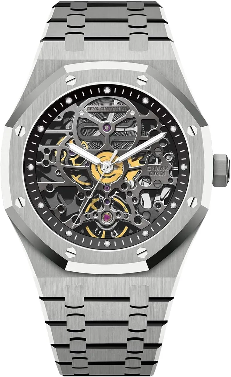 Redhai Automatic Mechanical Watch Skeleton Stainless 50M Waterproof Anti Shock Casual Diver Men Wrist Watch Sterling Watches Chronograph Analog Business Casual Fashion Adjustable Silicone Band