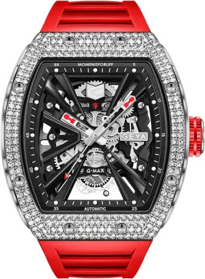 Redhai Automatic Mechanical Watch Skeleton Stainless 50M Waterproof Anti Shock Casual Diver Men Wrist Watch Sterling Watches Chronograph Analog Business Casual Fashion Adjustable Silicone Band