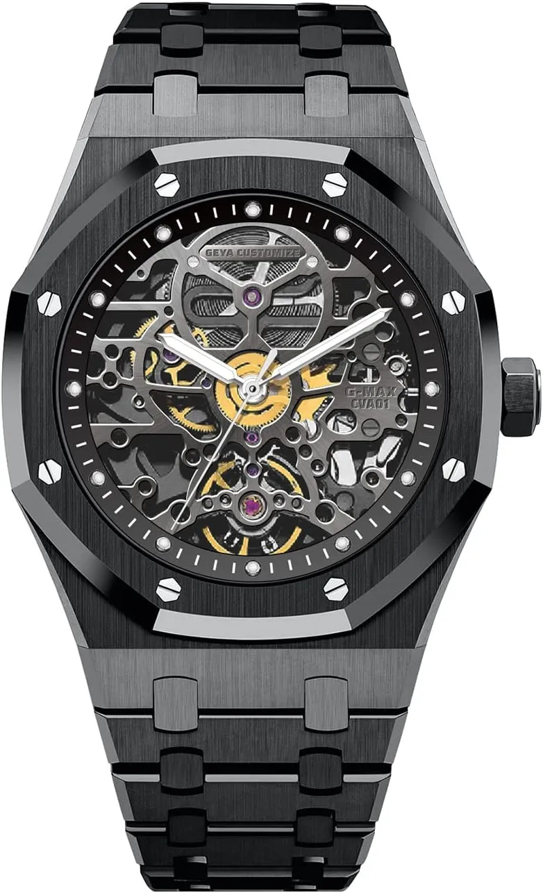 Redhai Automatic Mechanical Watch Skeleton Stainless 50M Waterproof Anti Shock Casual Diver Men Wrist Watch Sterling Watches Chronograph Analog Business Casual Fashion Adjustable Silicone Band