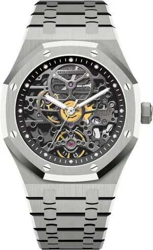 Redhai Automatic Mechanical Watch Skeleton Stainless 50M Waterproof Anti Shock Casual Diver Men Wrist Watch Sterling Watches Chronograph Analog Business Casual Fashion Adjustable Silicone Band