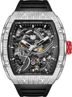 Redhai Automatic Mechanical Watch Skeleton Stainless 50M Waterproof Anti Shock Casual Diver Men Wrist Watch Sterling Watches Chronograph Analog Business Casual Fashion Adjustable Silicone Band