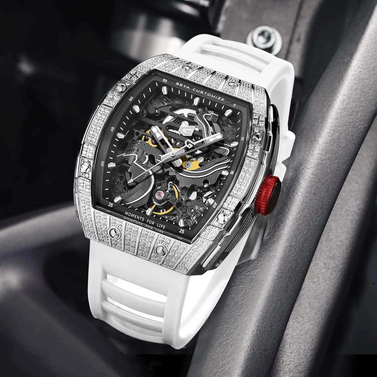 Redhai Automatic Mechanical Watch Skeleton Stainless 50M Waterproof Anti Shock Casual Diver Men Wrist Watch Sterling Watches Chronograph Analog Business Casual Fashion Adjustable Silicone Band