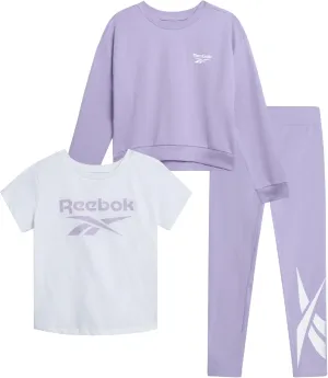 Reebok Girls' Active Leggings Set - 3 Piece Performance T-Shirt and Yoga Pants Leggings (4-12)
