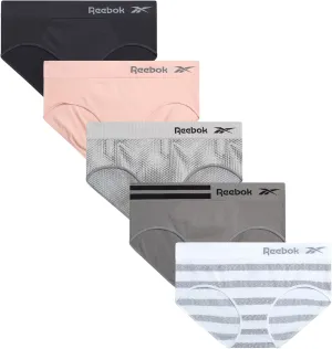 Reebok Hipster Panties for Women - 5 Pack Stretch Performance Seamless Underwear with Relaxed Tagless Waist (S-XL)