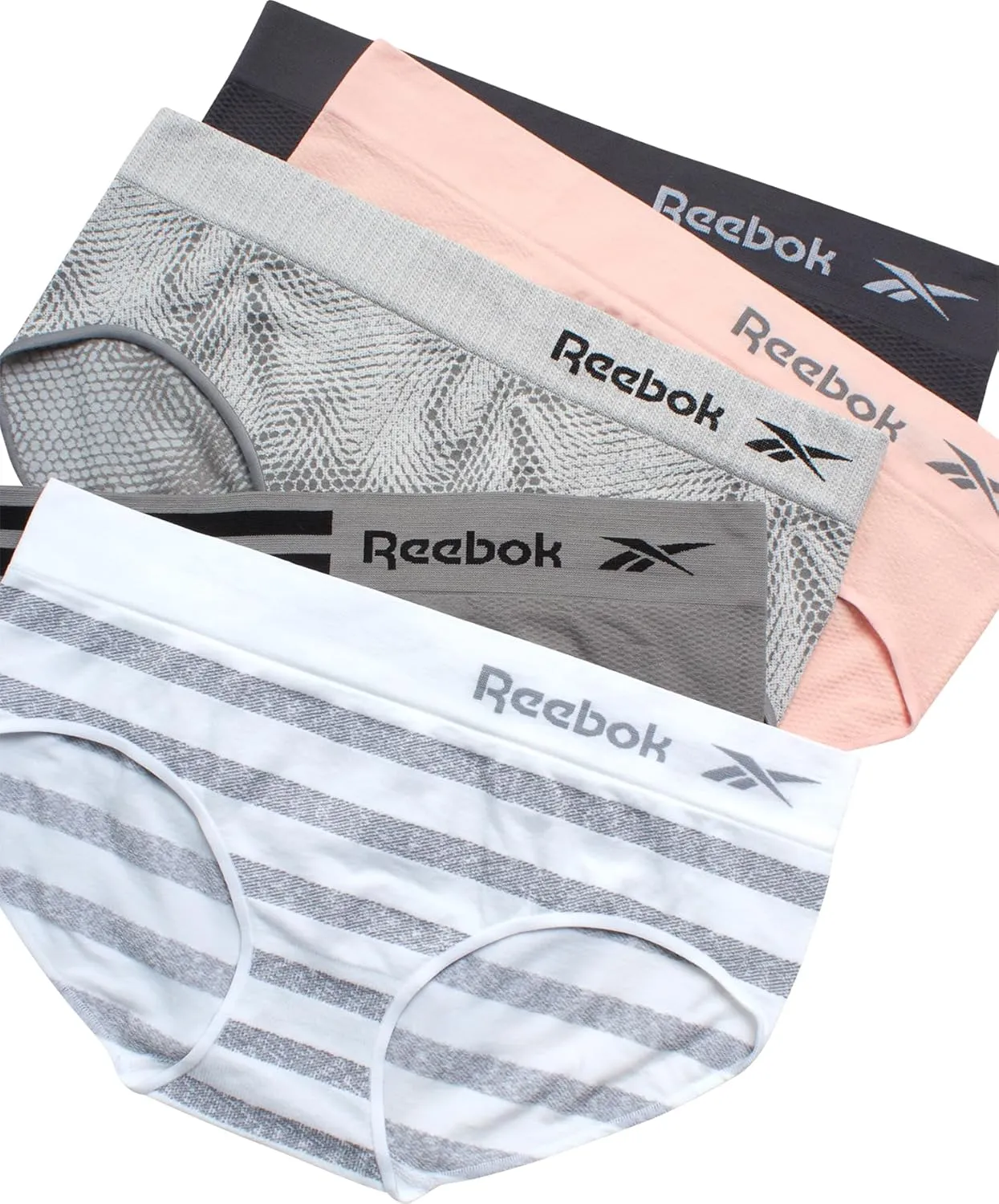 Reebok Hipster Panties for Women - 5 Pack Stretch Performance Seamless Underwear with Relaxed Tagless Waist (S-XL)