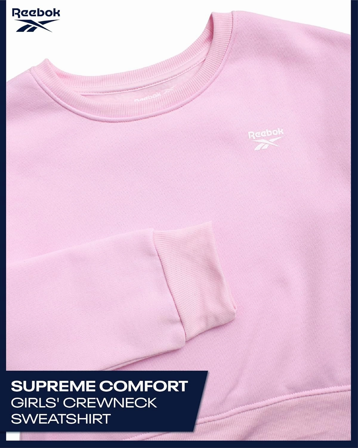 Reebok Girls Sweatshirt - Soft Spun Fleece Casual Pullover Fleece Crewneck Sweatshirt for Girls, Relaxed Fit (Sizes: 7-12)